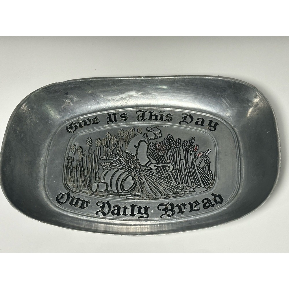 Vintage Wilton Pewter Style Bread Plate "Give Us This Day Our Daily Bread" USA
